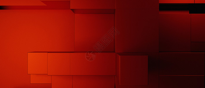 抽象优雅的 3D 立方体时尚未来派红色横幅背景壁纸 3D 插图背景图片