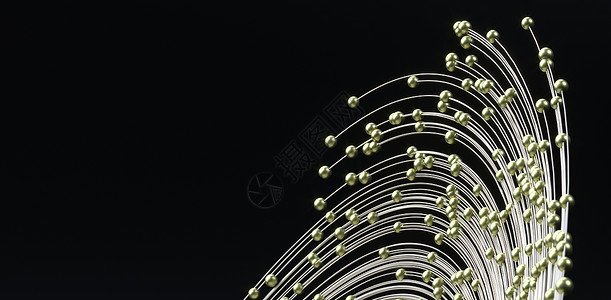 海浪线光辉的金色足迹 有流畅的颗粒以寒冷的金色聚集成群 适合任何技术 幻想 抽象和能量主题 3d 插图电缆踪迹运动金属碰撞管道螺旋管子背景