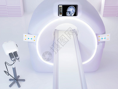 在CTSCAN室使用3D图解的多探测器CT扫描器或计算成地形学考试诊断射线影像渲染辐射扫描仪轴向扫描器解剖学背景