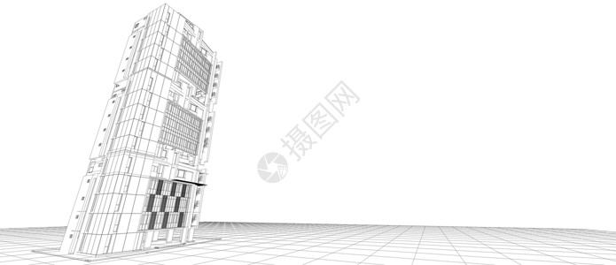 建筑外立面设计概念 3d 建筑透视线框渲染隔离白色背景 对于抽象背景或壁纸桌面计算机技术设计建筑主题建筑师黑线创造力住宅高楼房子背景图片