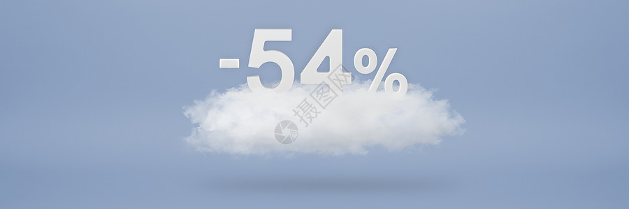 青年节全屏海报折扣 54% 大折扣 销售额高达百分之五十四 3D 数字漂浮在蓝色背景上的云上 复制空间 插入项目的广告横幅和海报背景