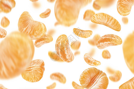 克莱宁白孤立背景的曼达林切片坠落 Citrus 水果背景 有选择性焦点的黄色橘子切片铸件收藏小路团体橙子树叶白色剪裁食物项目背景
