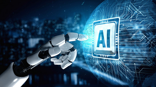 未来的机器人人造智能 启发AI技术概念的人类人工智能创新公司男人现实思维生活渲染软件挖掘智力背景