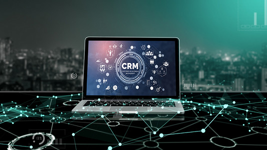 招聘过程素材用于 CRM 业务的现代计算机上的客户关系管理系统自动化按钮小样网络市场经理展示药片营销笔记本背景