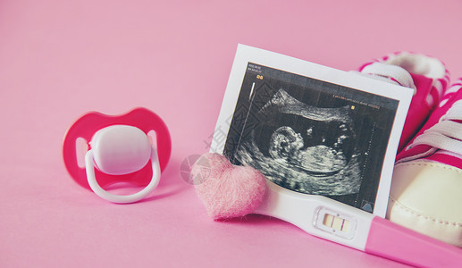 超音波婴儿的照片和配件的超音速照片 有选择的聚焦点超声波胚胎胎儿怀孕新生横幅声呐子宫超声检查背景