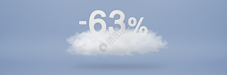 折扣 63% 大折扣 促销高达百分之六十三 3D 数字漂浮在蓝色背景上的云上 复制空间 插入项目的广告横幅和海报背景图片