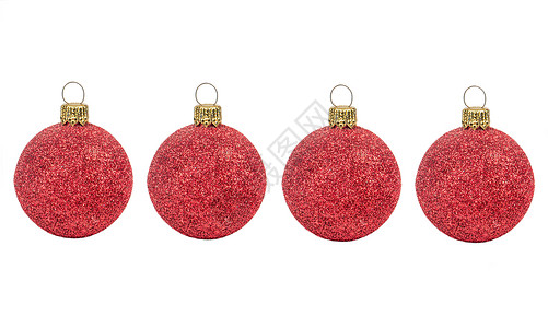 红色闪光圣诞球4个红圣诞球丝带乐趣玻璃喜悦庆典假期装饰墙纸传统季节背景