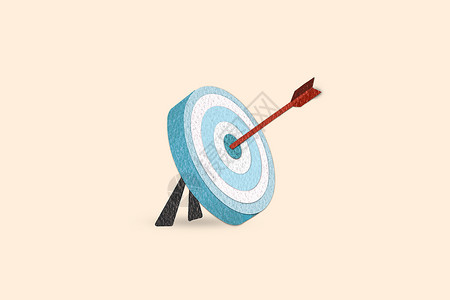 靶心图标剪纸风格最小的蓝色箭头击中了目标的中心 成功目标的隐喻 业务目标实现背景