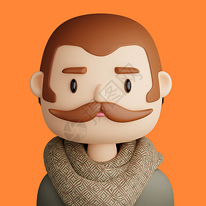 头像潮字素材3D 微笑男人的卡通阿凡达用户人像潮人界面体验风格胡子男性玩具渲染背景