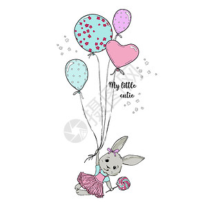 气球兔子用兔子和气球绘制可爱的手绘图画背景