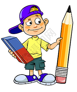 动画素材铅笔带铅笔和橡皮笔的男孩背景