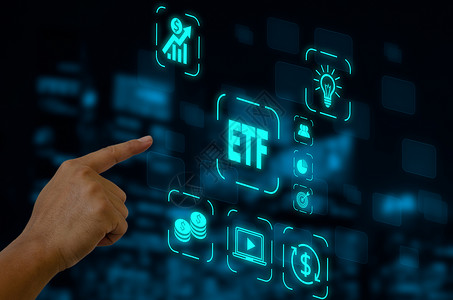 防晒指数图标手触摸屏数字虚拟未来界面图标 ETF 交易所交易基金 商业股票市场金融指数概念密码帐户人士技术通货膨胀投资零售银行储蓄营销背景