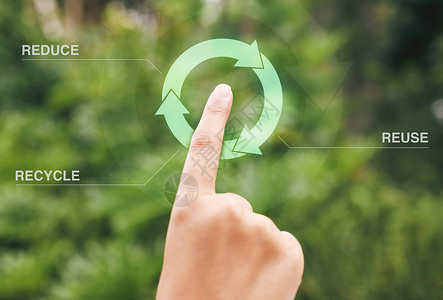 无法回收的选择数字回收符号的手指 一个人正在按下数字回收按钮 使用技术回收 再利用和减少浪费背景