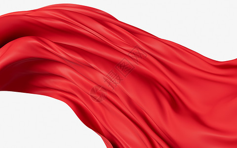 红色旗帜组合红波布 3D的交接柔软度海浪丝绸渲染液体旗帜织物涟漪波纹皱纹背景