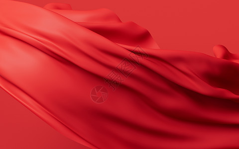 红色旗帜组合红波布 3D的交接渲染旗帜窗帘折叠曲线横幅皱纹涟漪海浪布料背景