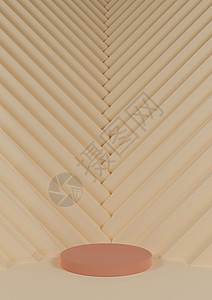浅色 beige 斜面橙色 3D 以一个圆柱台和三角阶梯为简单 最小的产品显示方式在背景中指向产品背景图片