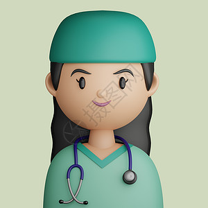 卡通女医生3D卡通阿凡达 美丽的 微笑的女医生人像模型成人角色插图3d体验用户界面卡通片背景
