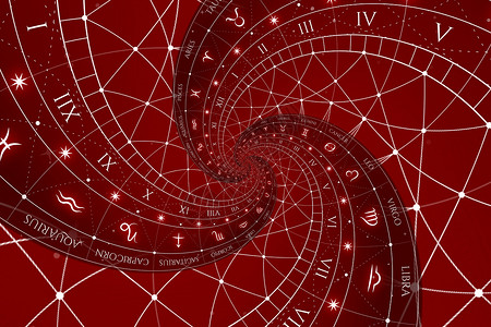星座图案Zodiac 信号星座背景 幻想和神秘的概念数字魔法插图天文学宇宙八字十二生肖科学星系红色背景