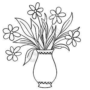 花束图标手画花朵花瓶叶插图 黑色白色优雅的婚纱装饰品 一线艺术微小风格设计暑期春季自然树枝花背景