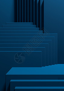 深色 水蓝色 3D 插图简单的最小产品展示背景侧视图抽象正方形讲台支架 用于产品摄影或奢侈品壁纸平台团体杂货店广告太阳消费者水蓝背景图片