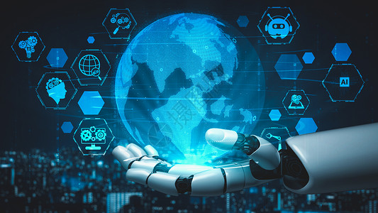 未来的机器人人造智能 启发AI技术概念的人类人工智能5g社交通讯安全世界社交网络媒体生活云计算科学背景图片