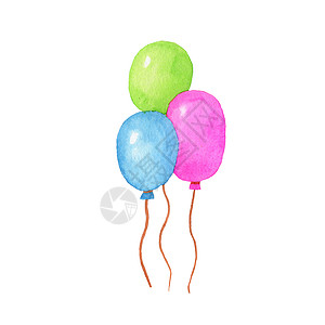 多种颜色气球各种气球 水彩手绘制的插图在白色背景上被分离出来背景