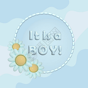 迎灶神海报是男孩 婴儿淋浴派对的节日海报 蓝色背景花朵问候语孩子们传单横幅生日新生男婴打印男生背景