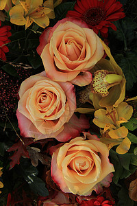 花朵婚礼安排中的大粉红玫瑰花束鲜花团体玫瑰浪漫新娘粉色花瓣背景图片
