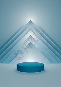 浅光 面糊 婴儿蓝色3D插图简单 最小产品展示 一个圆柱形站立 金字塔三角形抽象 顶部灯光在背景中背景图片