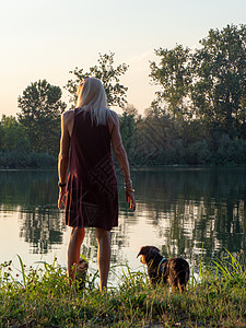 慢下来夏日在河岸的黄昏时 养狗放松 校对 Portnoy活动犬类主题假期忠诚冒险国家寒意朋友们老化背景