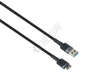 优盘在白色背景上带有 USB 和 Mic-B 连接器的电缆背景