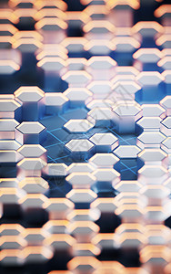 蓝色几何蜂窝金属六边形材料背景 3D介质母板几何学渲染蜂窝多边形性角工程白色高科技技术背景