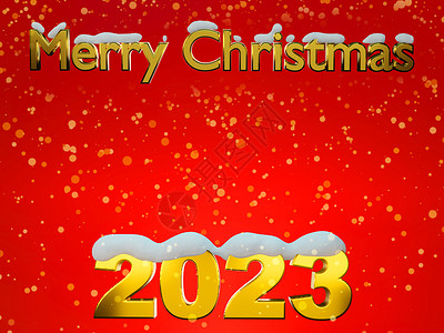 兔年贺卡2023年新年快乐 金色号码2023 在红色背景和雪3D翻滚金子渲染贺卡动物艺术插图假期派对海报兔子背景