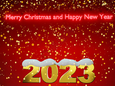兔年年俗系列海报2023年新年快乐 金色号码2023 在红色背景和雪3D翻滚派对文化插图新年问候语艺术海报动物横幅季节背景