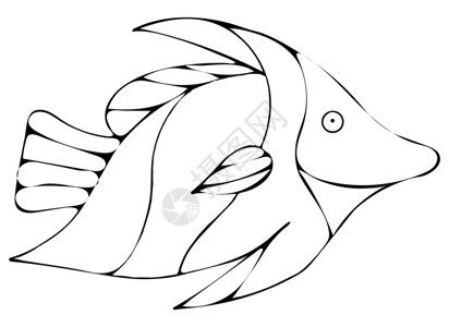 黑白面科技线条手工绘制的黑白鱼面条纹说明彩页钓鱼绘画染色成人荒野填色本细线物品插图背景