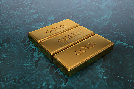3D金条躺在一个纹理的表面上 是财富和财富的象征高清图片