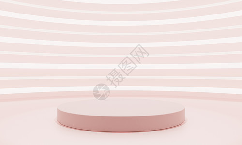 粉红色圆圈最小风格曲线粉红色产品讲台展示与白色和粉红色霓虹灯背景 技术和对象概念 3D插画渲染背景