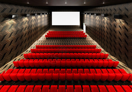 空白的白色发光电影院屏幕 带有逼真的红色排座椅和空复制空间背景的椅子 电影首映和娱乐概念 3D插画渲染窗帘座位观众体育场天鹅绒音背景