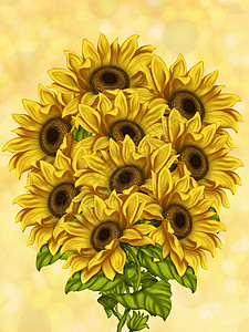 向日葵的例证 明信片设计的背景 花的插图 浅色背景上鲜艳的花朵织物情调花卉打印异国树叶植物纺织品手绘太阳背景图片