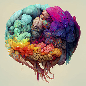 美丽多彩的人类大脑插图医疗健康智力心理医疗保健头脑背景图片