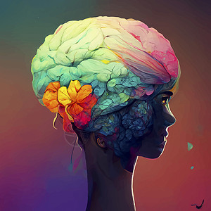 美丽多彩的人类大脑插图医疗保健头脑健康医疗心理智力背景图片
