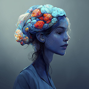 女性大脑的美丽蓝色插图 该女子的大脑医疗心理健康医疗保健头脑智力背景图片