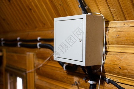 木制房屋内配电箱Fusebox的自动引信工具房子横幅断路器仪表电工力量服务工程电气背景图片