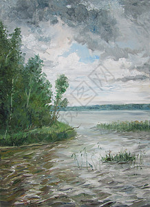 钓鱼油画素材北部大湖 油画背景