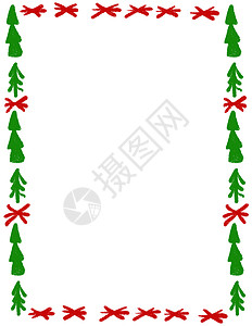 红色手绘树手绘圣诞框架与红色绿色传统饰品和空 copyspace 12 月冬季圣诞装饰边框 季节节日装饰边缘设计 简约风格涂鸦卡通横幅花圈背景