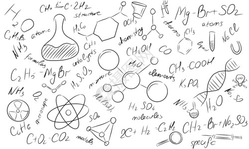 手写数字素材白板上的化学科学公式Name背景