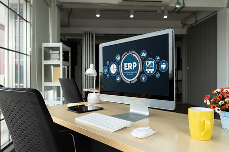 适用于现代企业的 ERP 企业资源规划软件会计生产存货项目顾客金融数据人士计划桌子背景图片