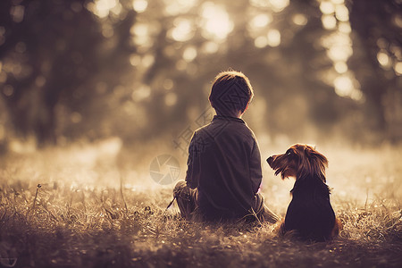 boy3DRender Boy和他的狗是最好的朋友 与漂亮的点燃的bokeh公园草地背景场地童年乐趣宠物闲暇小狗动物背景