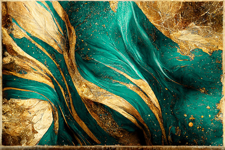 亮丽的深色铁丝网和金墨在周围旋转 数字艺术 3D 插图墨水海浪大理石水彩蓝绿背景蓝绿色墙纸酒精流动背景图片