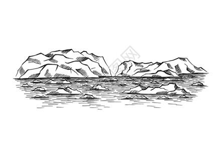 冰山矢量北极地貌 冰山 冰山 人工画图解转换成矢量旅行手绘插图气候冻结顶峰蓝色风险海洋草图背景